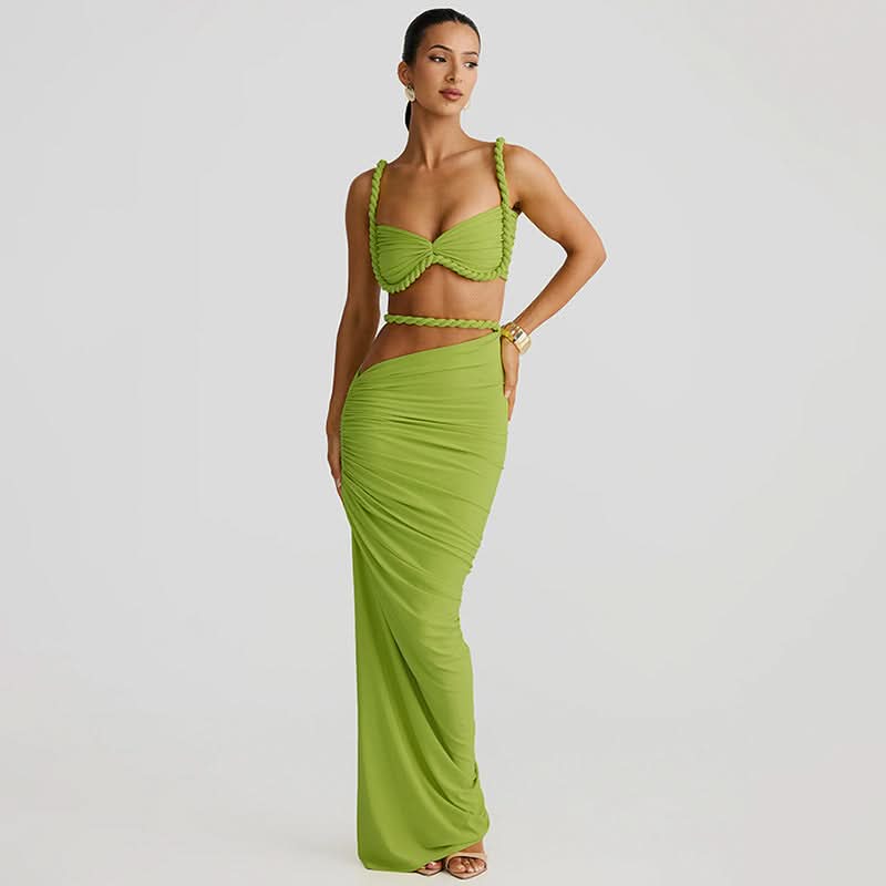 Stylowy Zestaw Damski | Komplet Top i Spódnica Maxi z Asymetrycznym Wycięciem dla Eleganckiego Looku