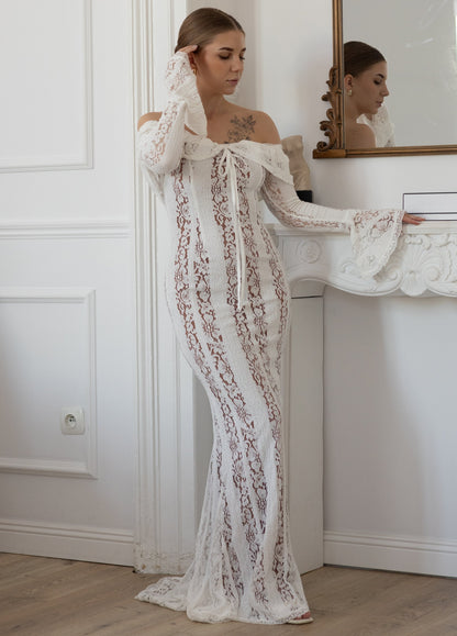 Damska Koronkowa Sukienka Maxi | Elegancka Biała Sukienka na Specjalne Okazje