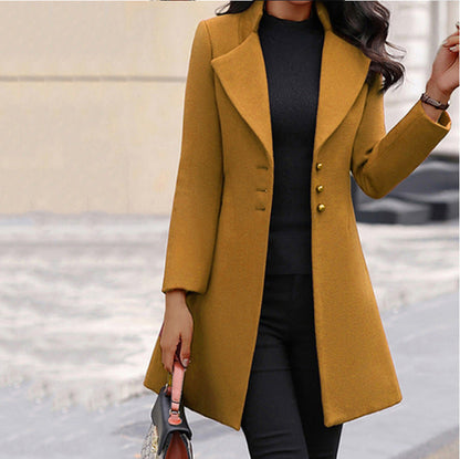Damski Dopasowany Długi Płaszcz Wełniany Zimowy