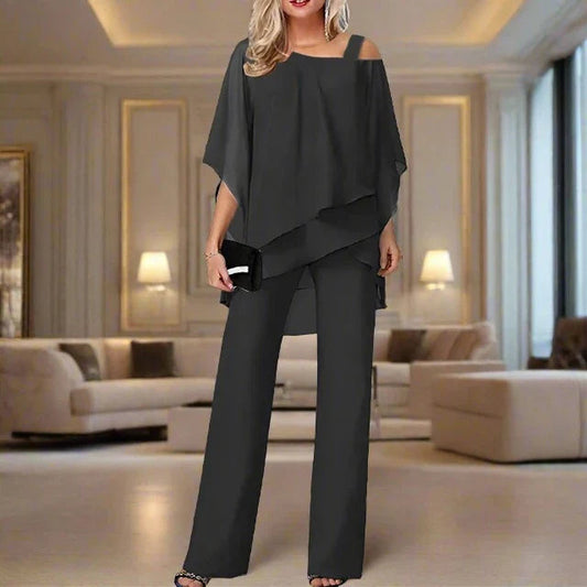 Damski Szyfonowy Komplet | Elegancki Asymetryczny Dres Damski na Wiosnę i Jesień