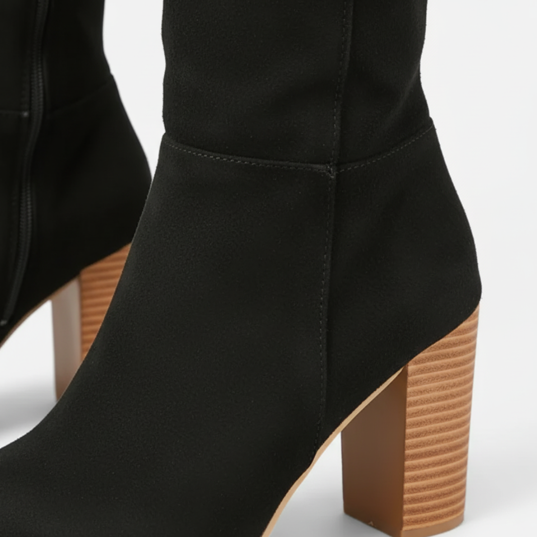 Damskie Wysokie Buty Zamszowe Na Kwadratowym Obcasie