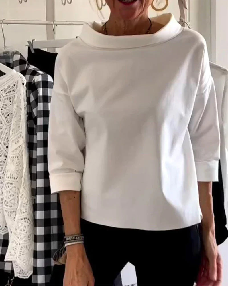 Elegancki Top Damski z Długim Rękawem i Drapowanym Dekoltem | Klasyczny Styl na Co Dzień 3
