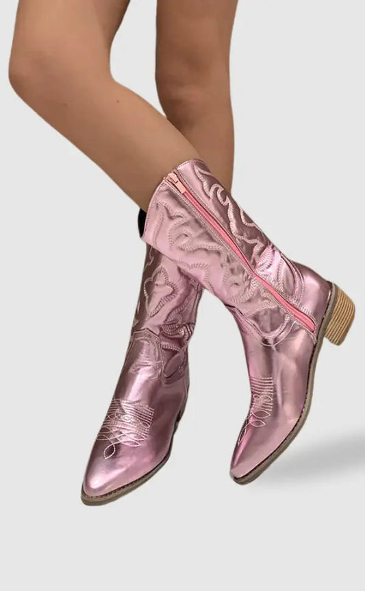 Genewa | Eleganckie Kowbojskie Botki z Metalu