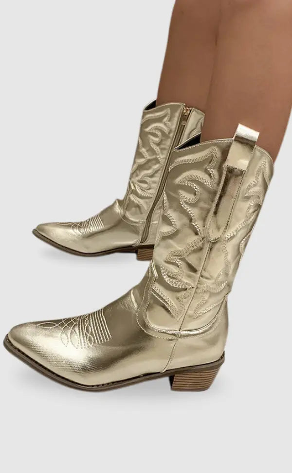 Genewa | Eleganckie Kowbojskie Botki z Metalu