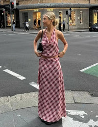 Wygodny Zestaw Damski | Komplet Top i Spódnica Maxi z Wiązaniem na Szyi | Stylowy Strój do Ciepłych Dni