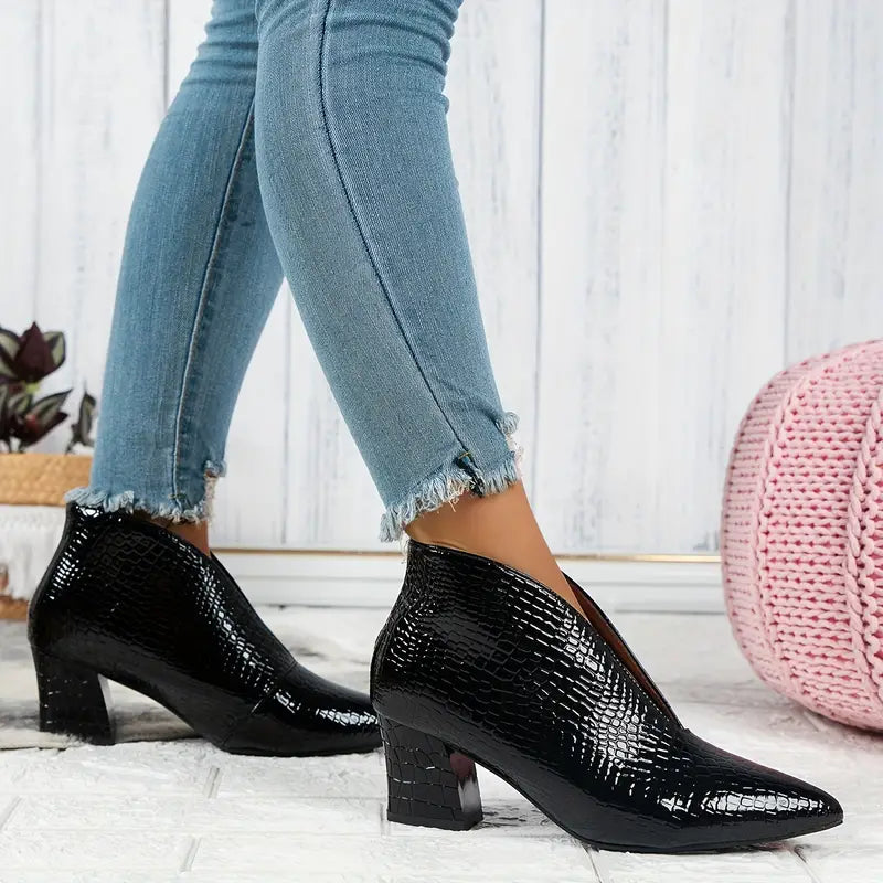 Luz™ | Damskie teksturowane botki z zakrzywionym krojem i średnim obcasem | Elegancki styl i komfort na co dzień 4