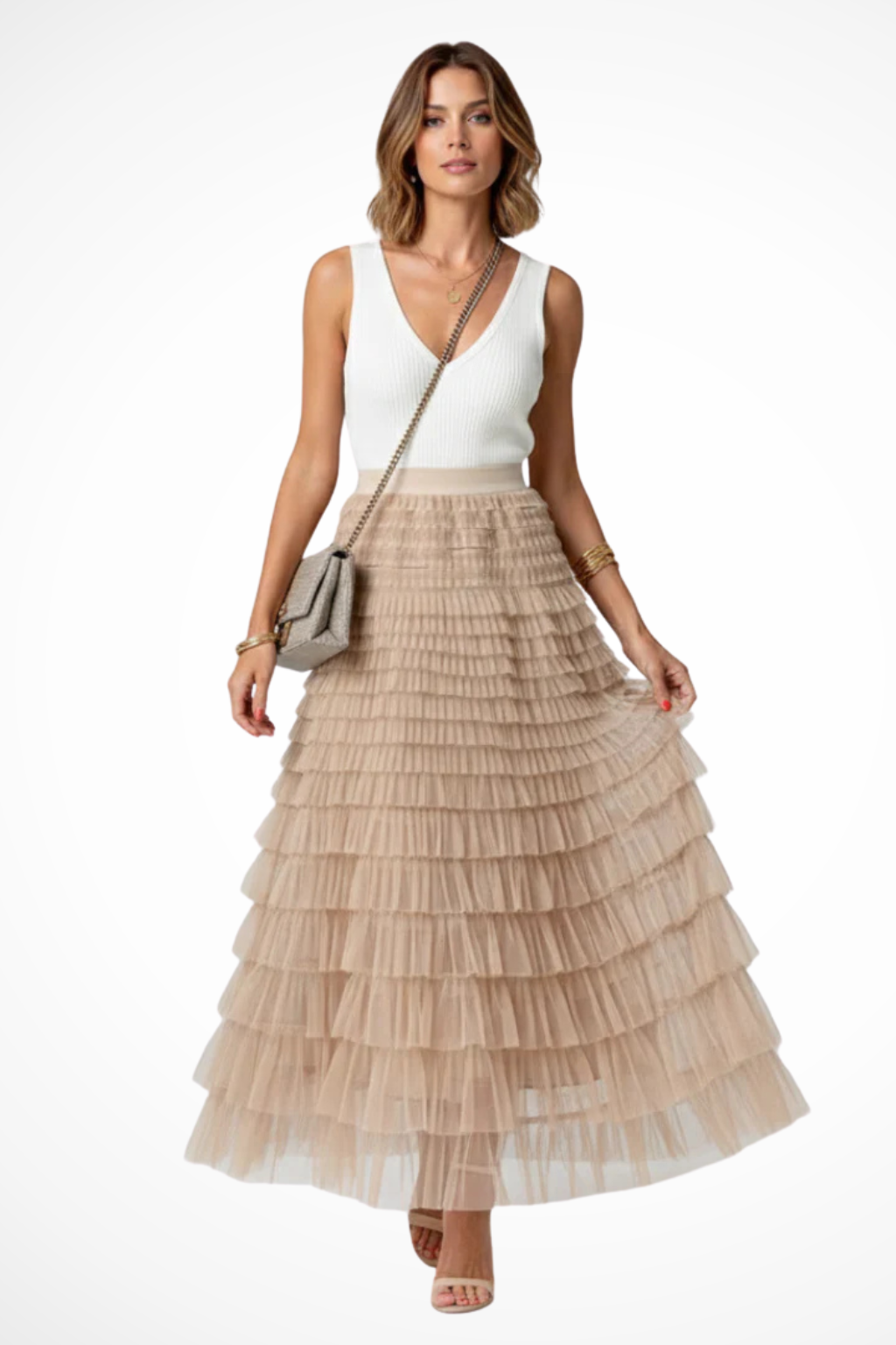 Olivia | Elegancka Rozkloszowana Spódnica Midi z Tiulu 0