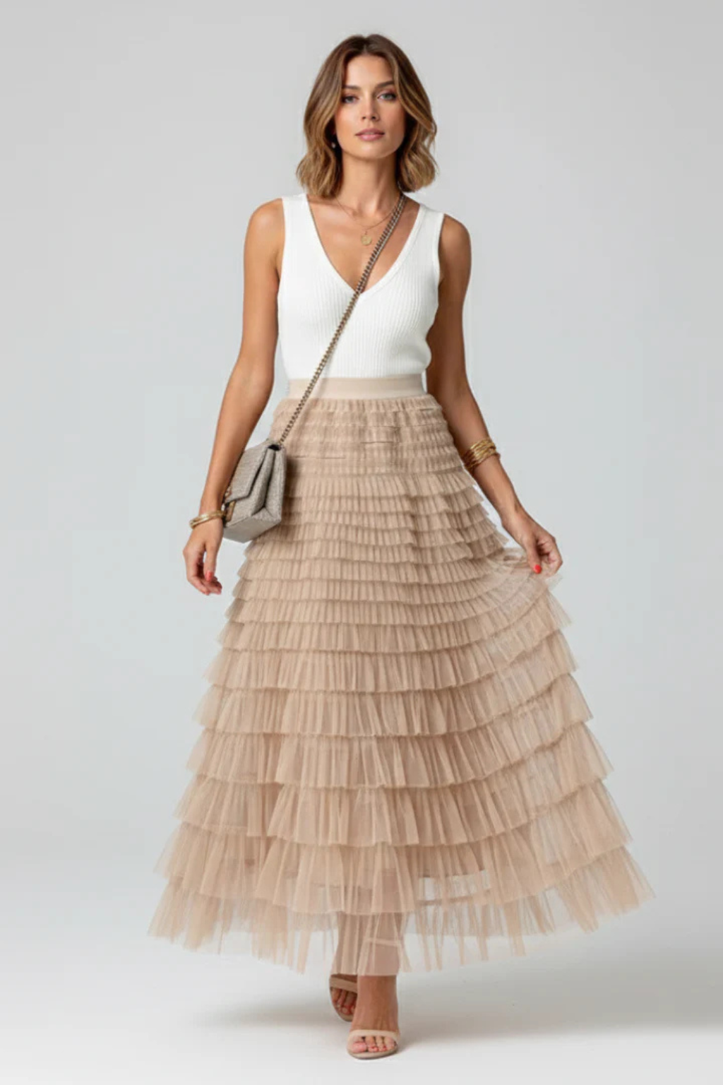 Olivia | Elegancka Rozkloszowana Spódnica Midi z Tiulu 1
