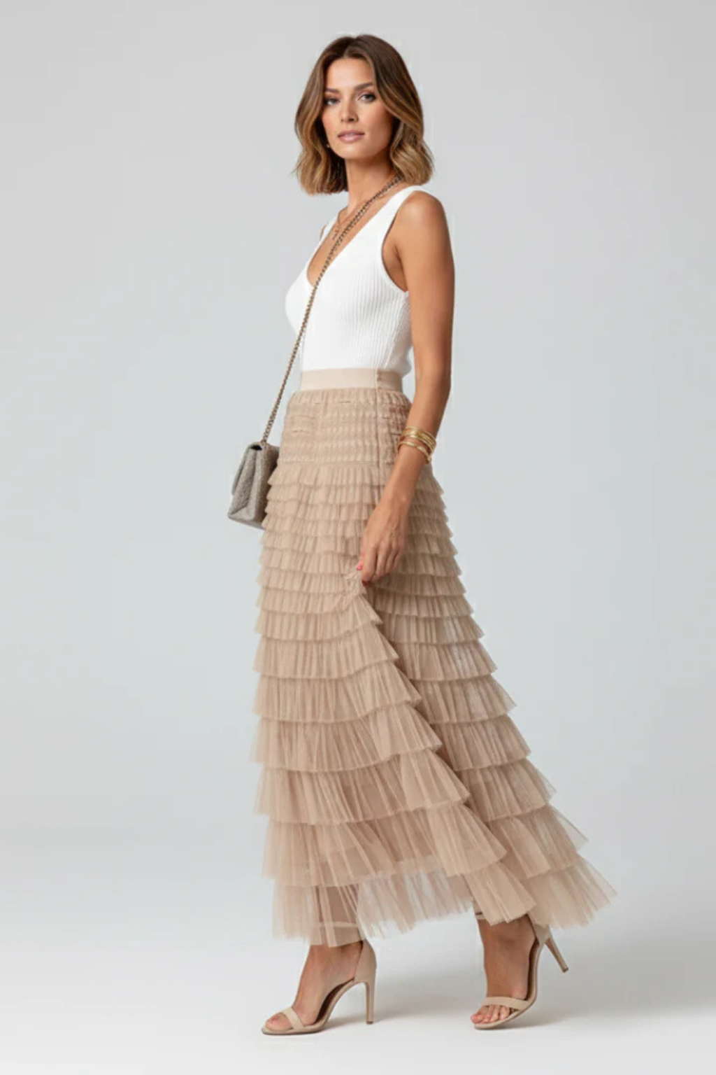 Olivia | Elegancka Rozkloszowana Spódnica Midi z Tiulu 2