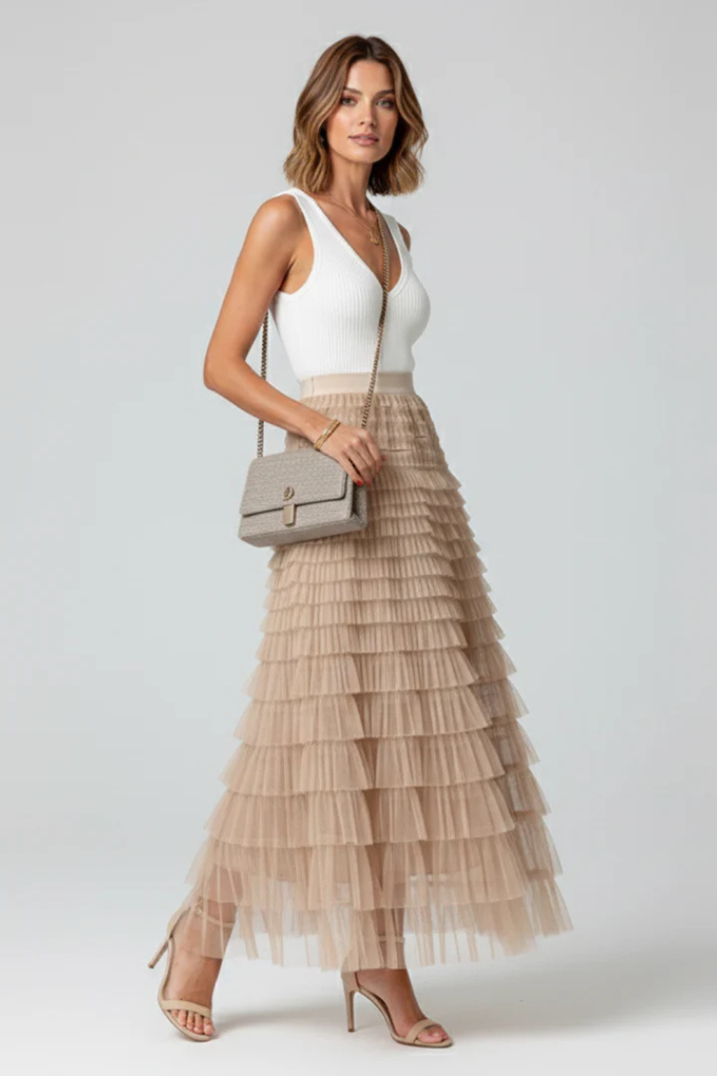Olivia | Elegancka Rozkloszowana Spódnica Midi z Tiulu 3