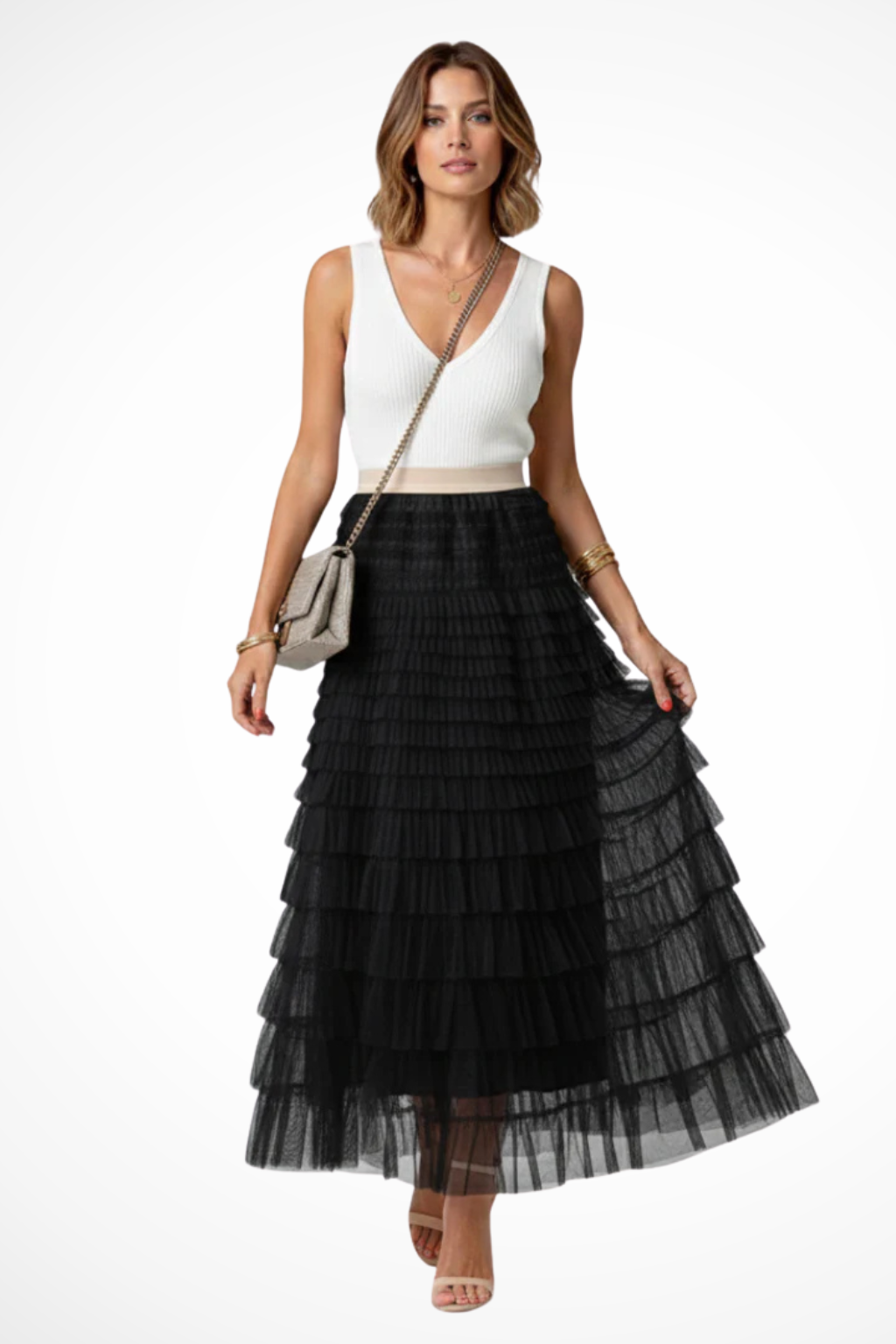 Olivia | Elegancka Rozkloszowana Spódnica Midi z Tiulu 5