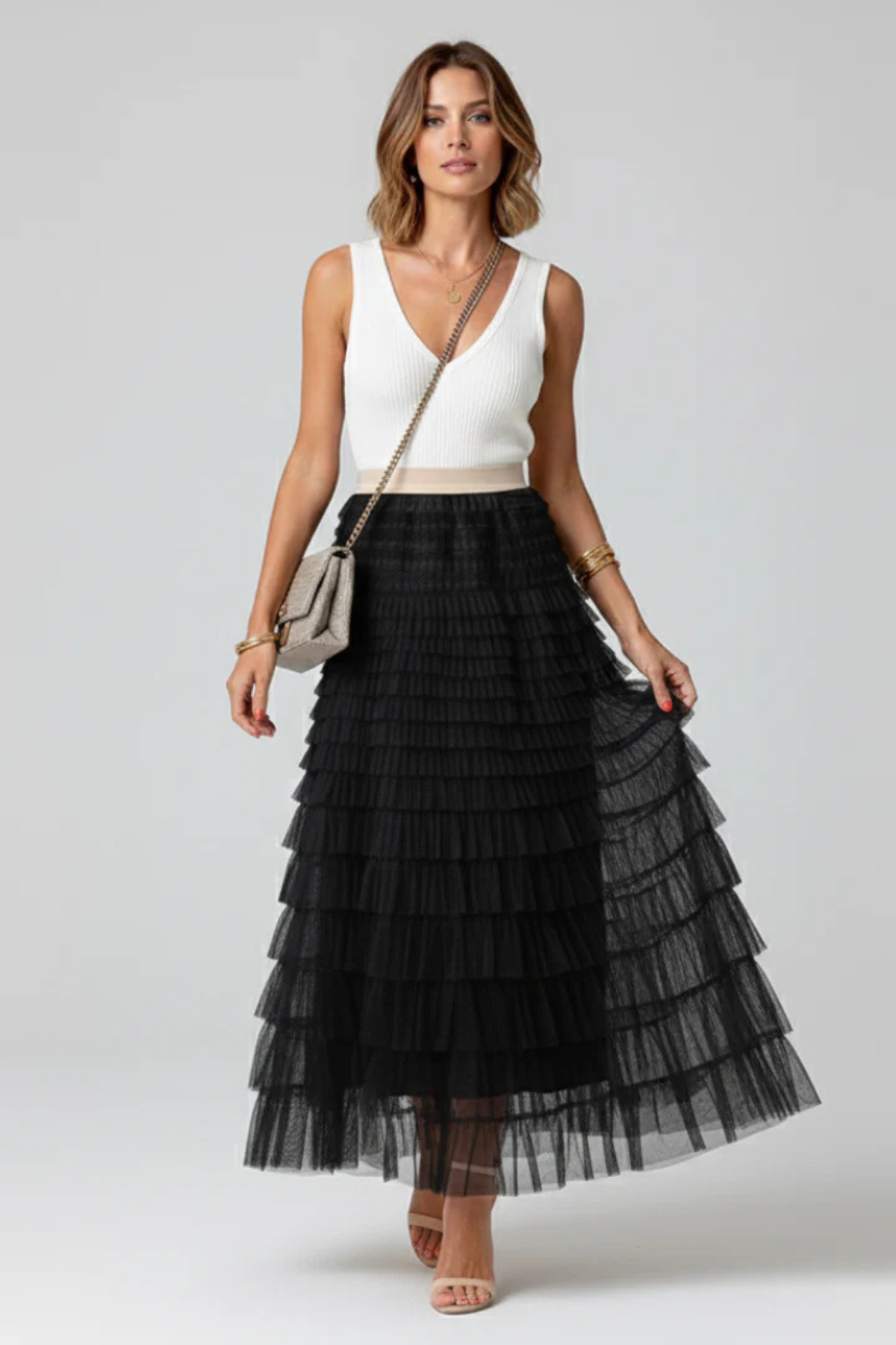 Olivia | Elegancka Rozkloszowana Spódnica Midi z Tiulu 6