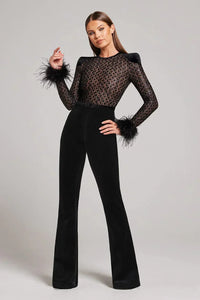 Adrianna | Eleganckie wieczorowe body z piórami dla kobiet