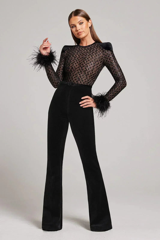 Adrianna | Eleganckie wieczorowe body z piórami dla kobiet