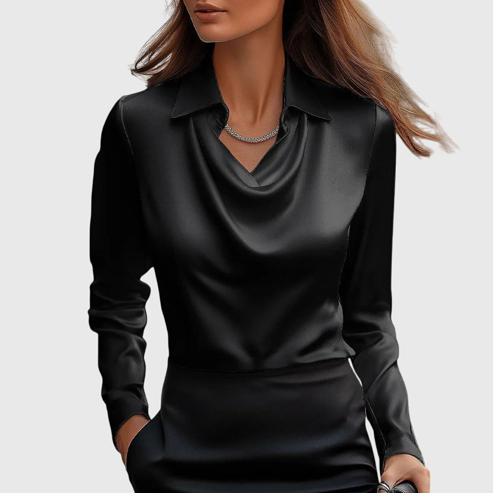 Sophie | Elegancka Satynowa Bluzka Damska z Długim Rękawem