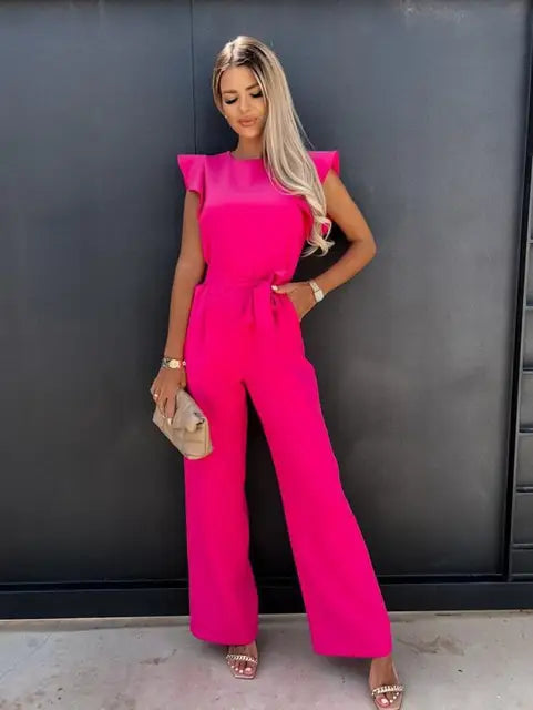 Stylowy Kombinezon Damski z Falbankami i Regulowanym Paskiem | Elegancki Krój na Różne Okazje