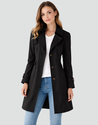 Stylowy Trencz Damski | Klasyczna Kurtka Średniej Długości z Klapami | Elegancki Krój dla Codziennych Stylizacji