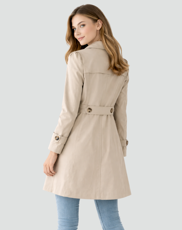 Stylowy Trencz Damski | Klasyczna Kurtka Średniej Długości z Klapami | Elegancki Krój dla Codziennych Stylizacji