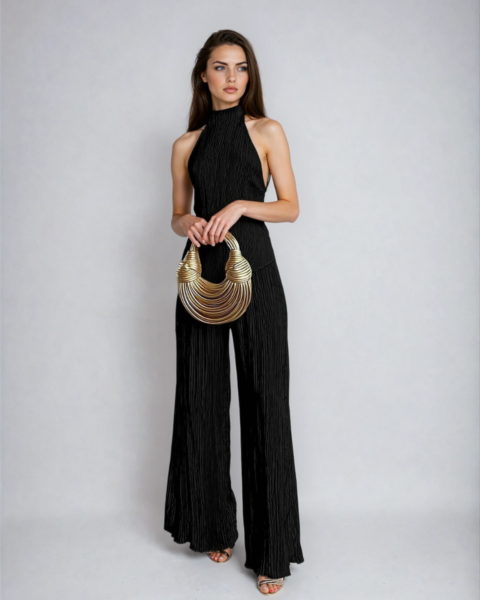 Stylowy Zestaw Damski | Dwuczęściowe Spodnie Koktajlowe z Halterem | Elegancki Krój na Wieczorne Wyjścia
