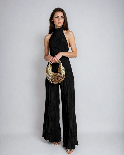 Stylowy Zestaw Damski | Dwuczęściowe Spodnie Koktajlowe z Halterem | Elegancki Krój na Wieczorne Wyjścia