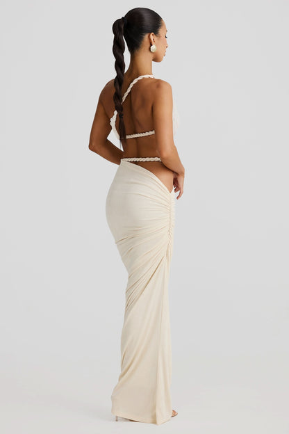 Stylowy Zestaw Damski | Komplet Top i Spódnica Maxi z Asymetrycznym Wycięciem dla Eleganckiego Looku