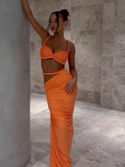 Stylowy Zestaw Damski | Komplet Top i Spódnica Maxi z Asymetrycznym Wycięciem dla Eleganckiego Looku