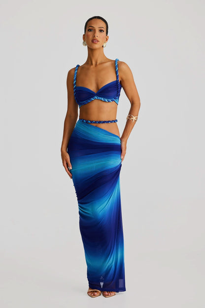 Stylowy Zestaw Damski | Komplet Top i Spódnica Maxi z Asymetrycznym Wycięciem dla Eleganckiego Looku
