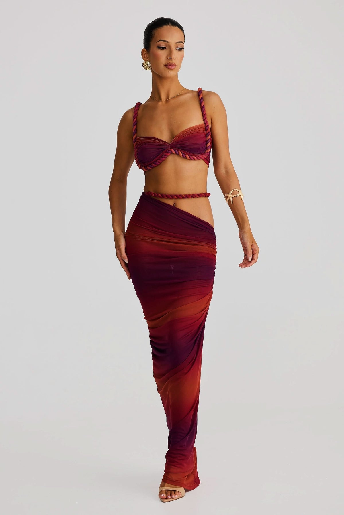 Stylowy Zestaw Damski | Komplet Top i Spódnica Maxi z Asymetrycznym Wycięciem dla Eleganckiego Looku