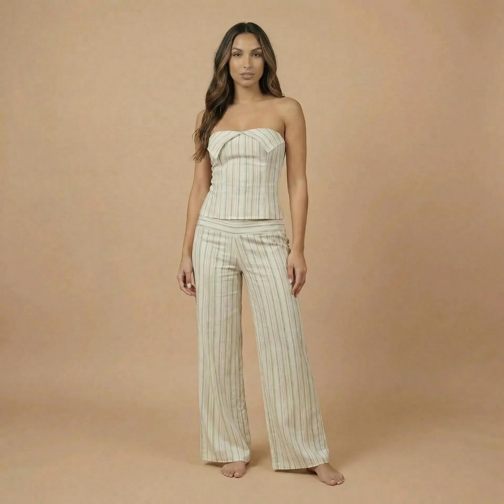 Stylowy Zestaw Dresowy Damski z Topem Bez Ramiączek i Spodniami z Wysokim Stanem - Elegancki Look na Każdą Okazję