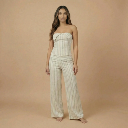 Stylowy Zestaw Dresowy Damski z Topem Bez Ramiączek i Spodniami z Wysokim Stanem - Elegancki Look na Każdą Okazję