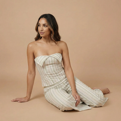Stylowy Zestaw Dresowy Damski z Topem Bez Ramiączek i Spodniami z Wysokim Stanem - Elegancki Look na Każdą Okazję
