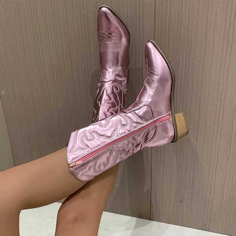 Genewa | Eleganckie Kowbojskie Botki z Metalu